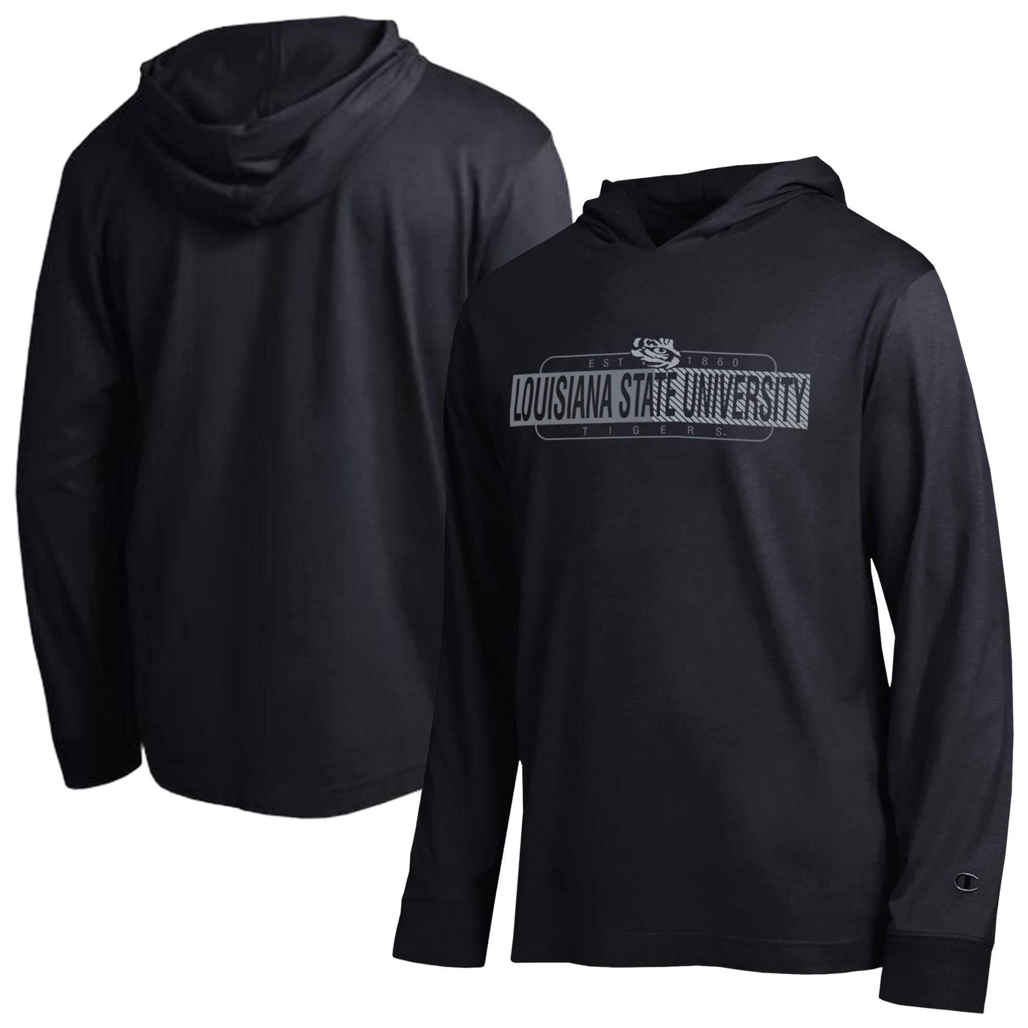 Men's Champion  Black LSU Tigers Gradient All-Star Long Sleeve Hooded T-Shirt